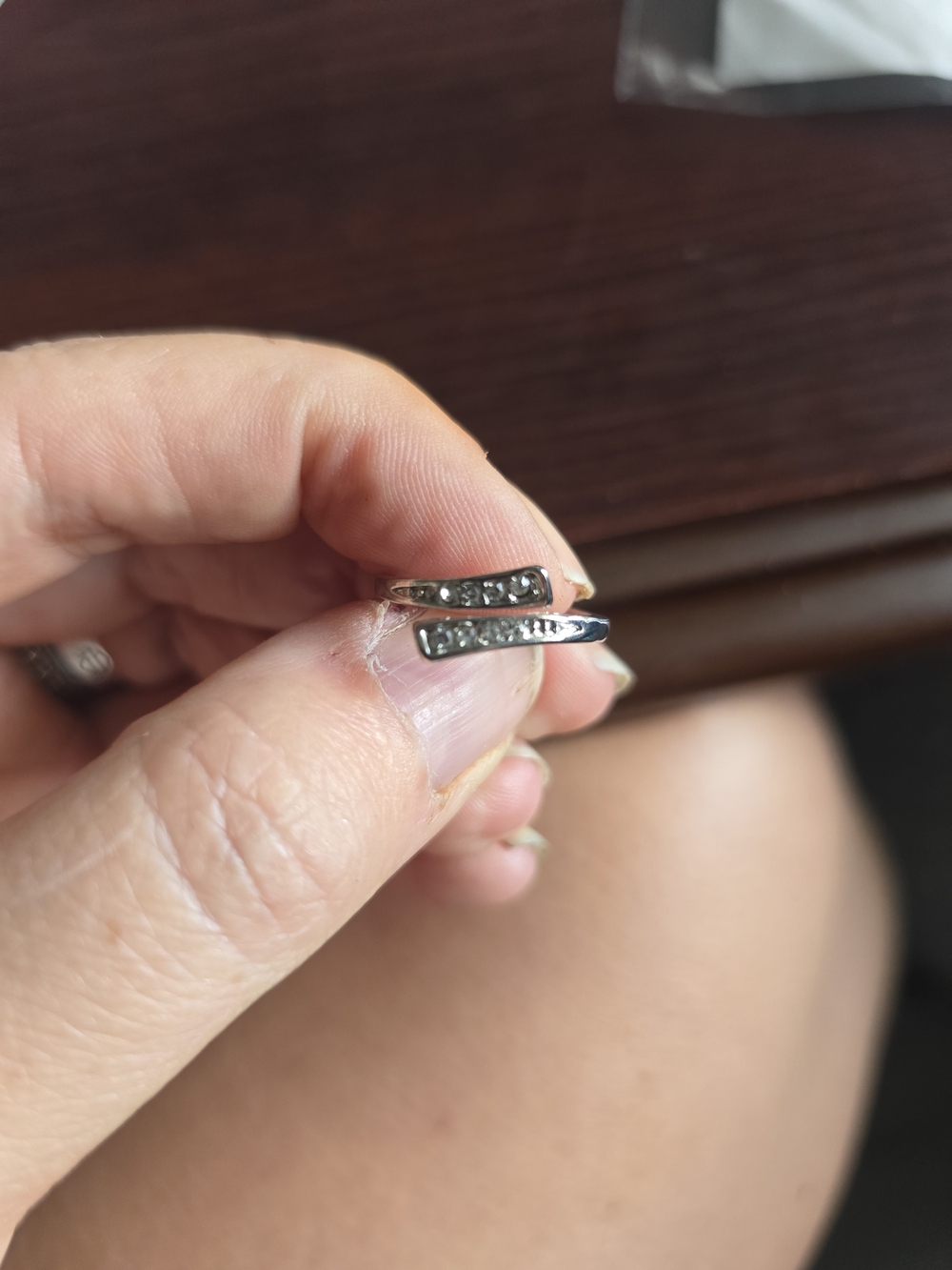 Silver Open Toe Ring Crystal Accents Adjustable